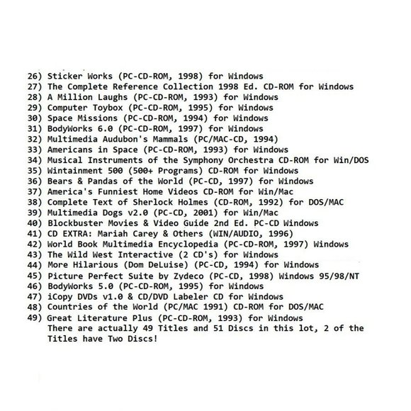 100 MISC CD-ROM LOT 1&2 - PC Software Lot CLEARANCE - NEW CD's in Sleeves - Picture 3 of 8